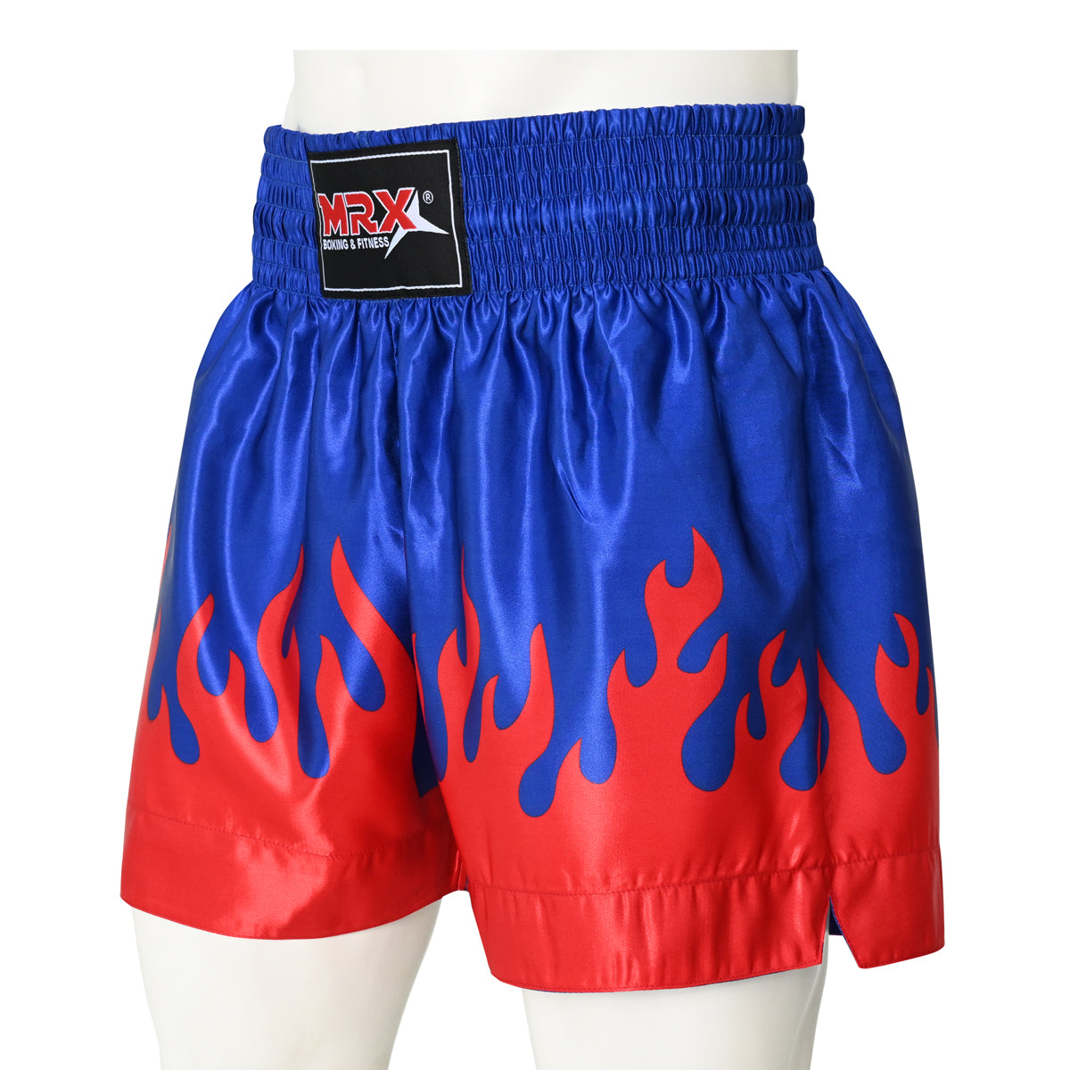 MRX Mens Womens Muay Thai Shorts Kickboxing Fighting Shorts Blue Black Red Flame