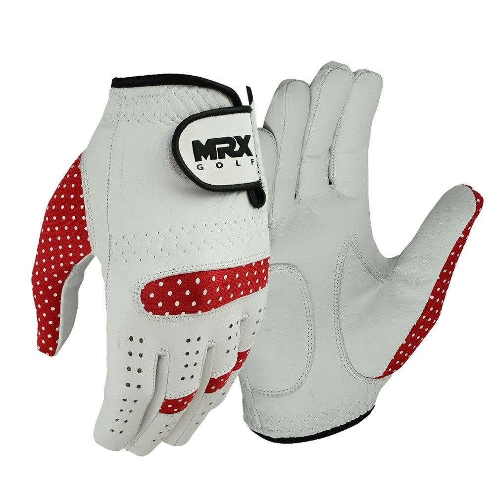 New Women's Golf Gloves Left Hand Cabretta Leather White Red - MRX Products