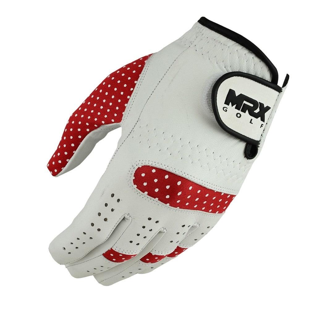 New Women's Golf Gloves Left Hand Cabretta Leather White Red - MRX Products