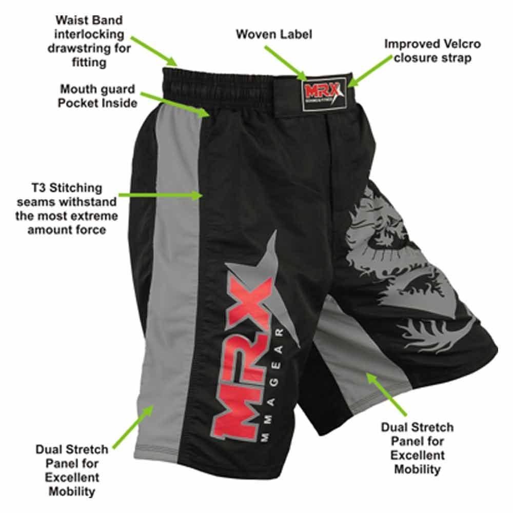 MRX Mma Men's Fight Shorts Pro Quality Grappling Short Black - Gray
