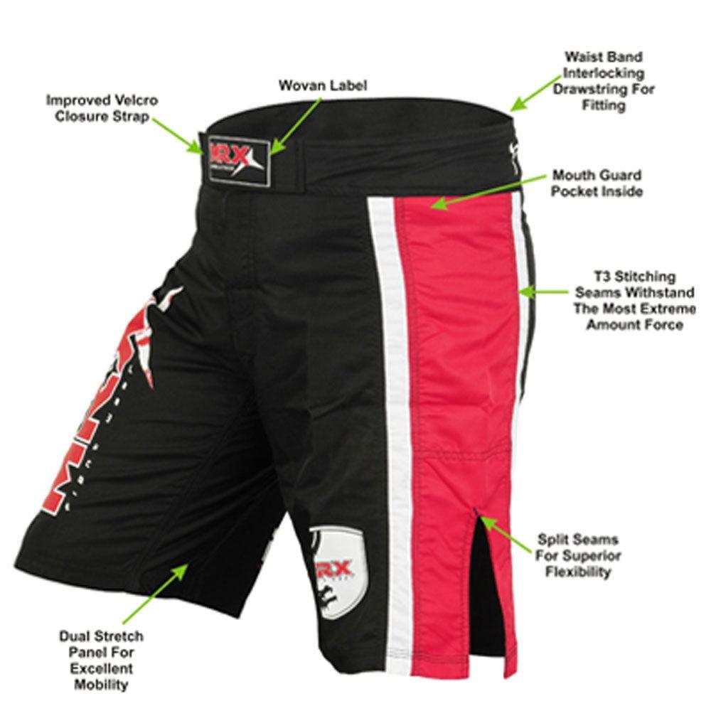 MRX Men's Mma Grappling Fight Shorts Mega Series Black Red 1108
