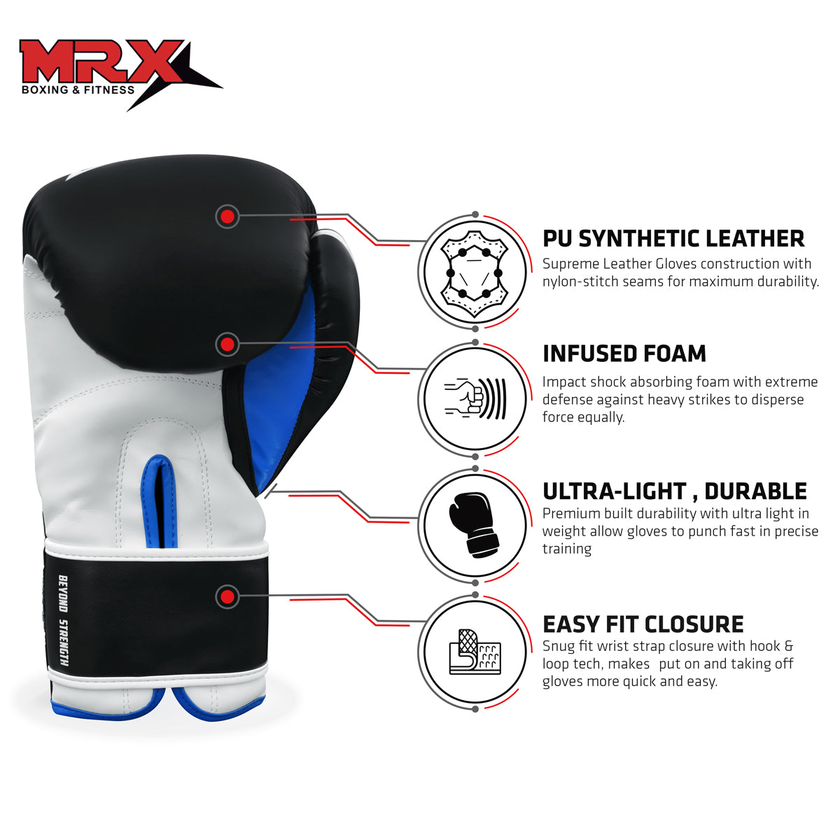 MRX Boxing Gloves Fighting Sparring Training Adult Junior Black Red Blue