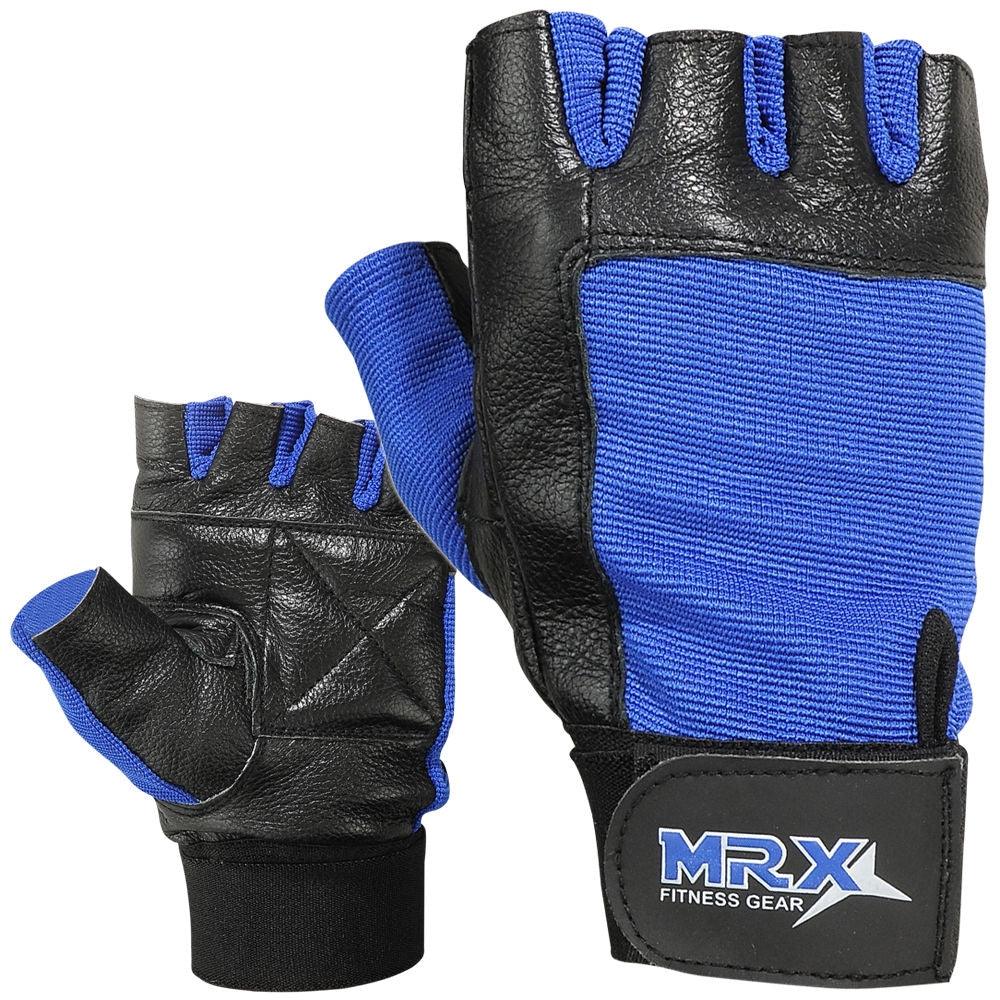 MRX Weightlifting Gloves Leather Gym Workout Training Glove 2602-blu