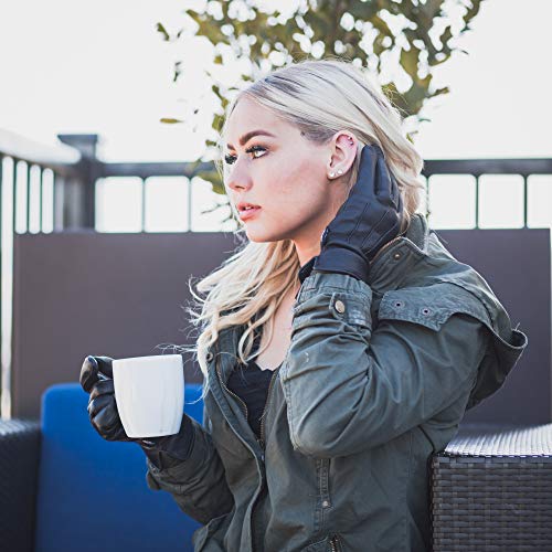 Ladies Warm Winter Dress And Work Gloves, Thermal Lining, Genuine Black Leather