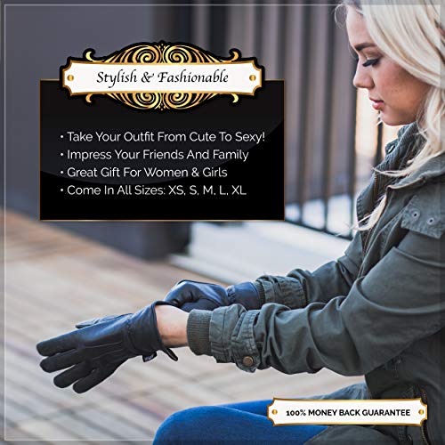 Ladies Warm Winter Dress And Work Gloves, Thermal Lining, Genuine Black Leather