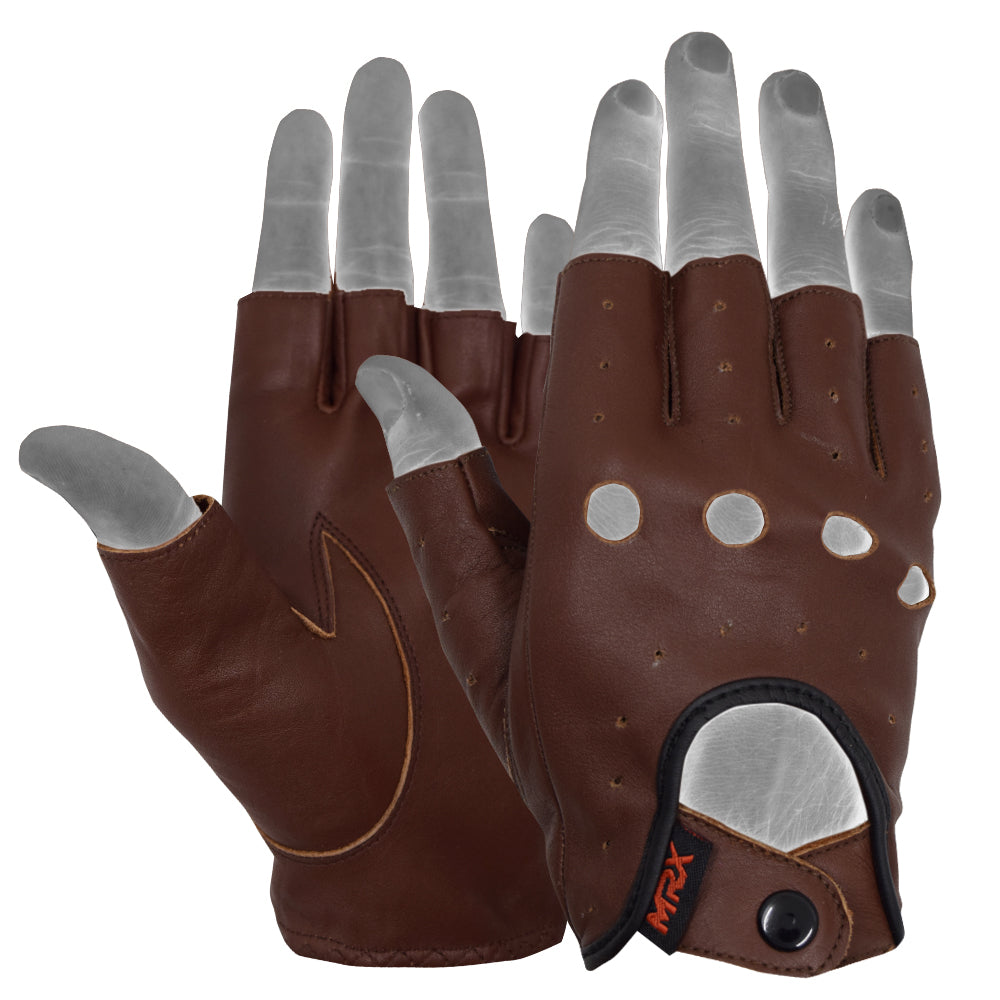MRX Driving Gloves soft Leather Unlined Motorbike Riding Half Fingers Glove for Unisex