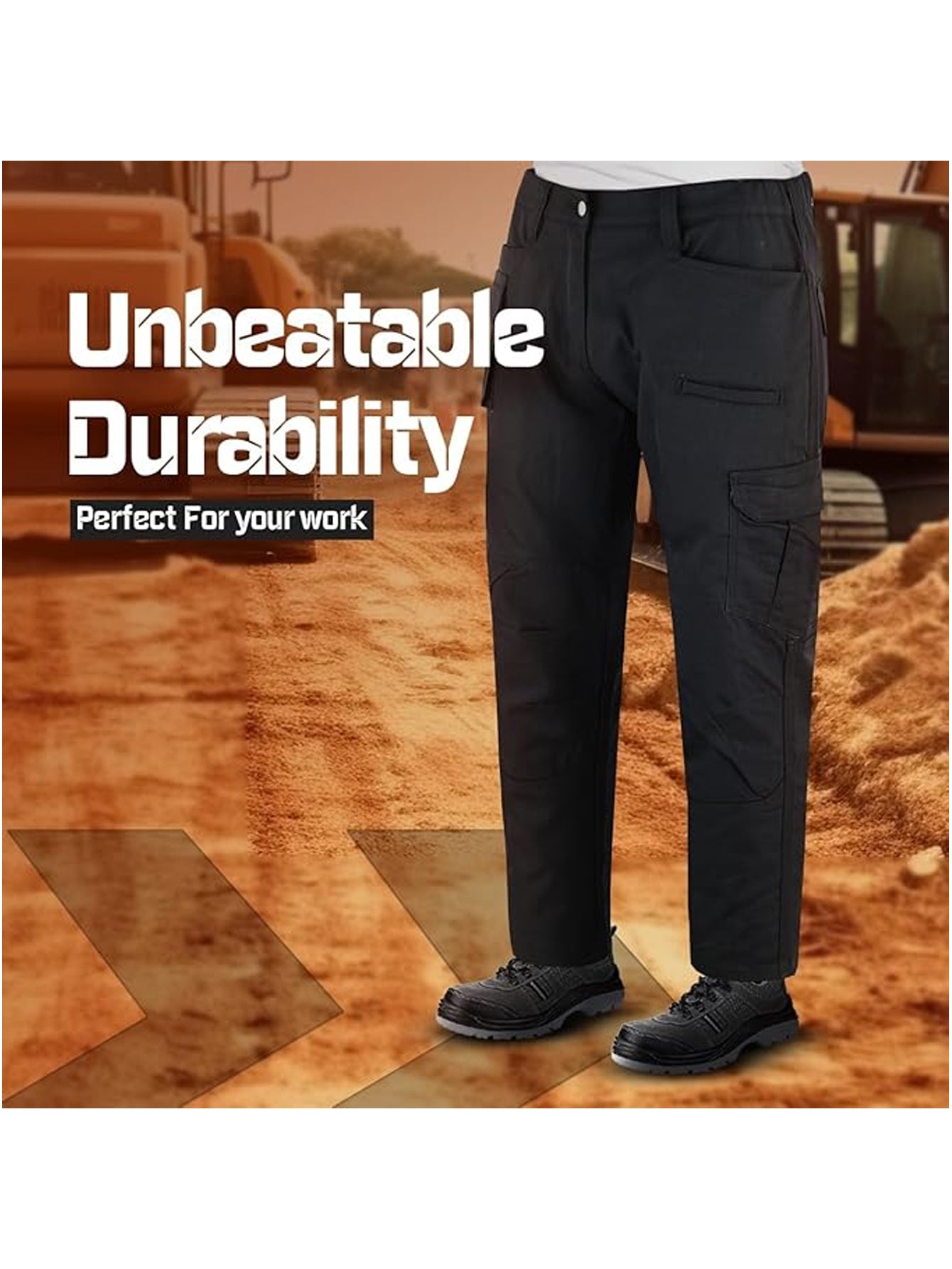 Mens Tactical Pants Elasticated Waist Water Resistant Cargo Pants for Men Work Construction Relaxed Fit (32 Length)