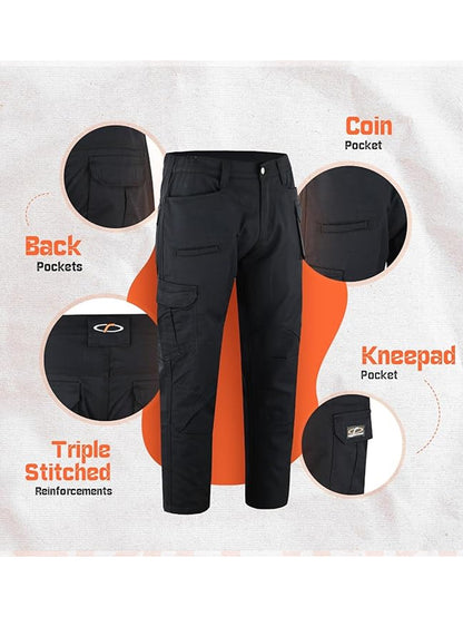 Mens Tactical Pants Elasticated Waist Water Resistant Cargo Pants for Men Work Construction Relaxed Fit (32 Length)