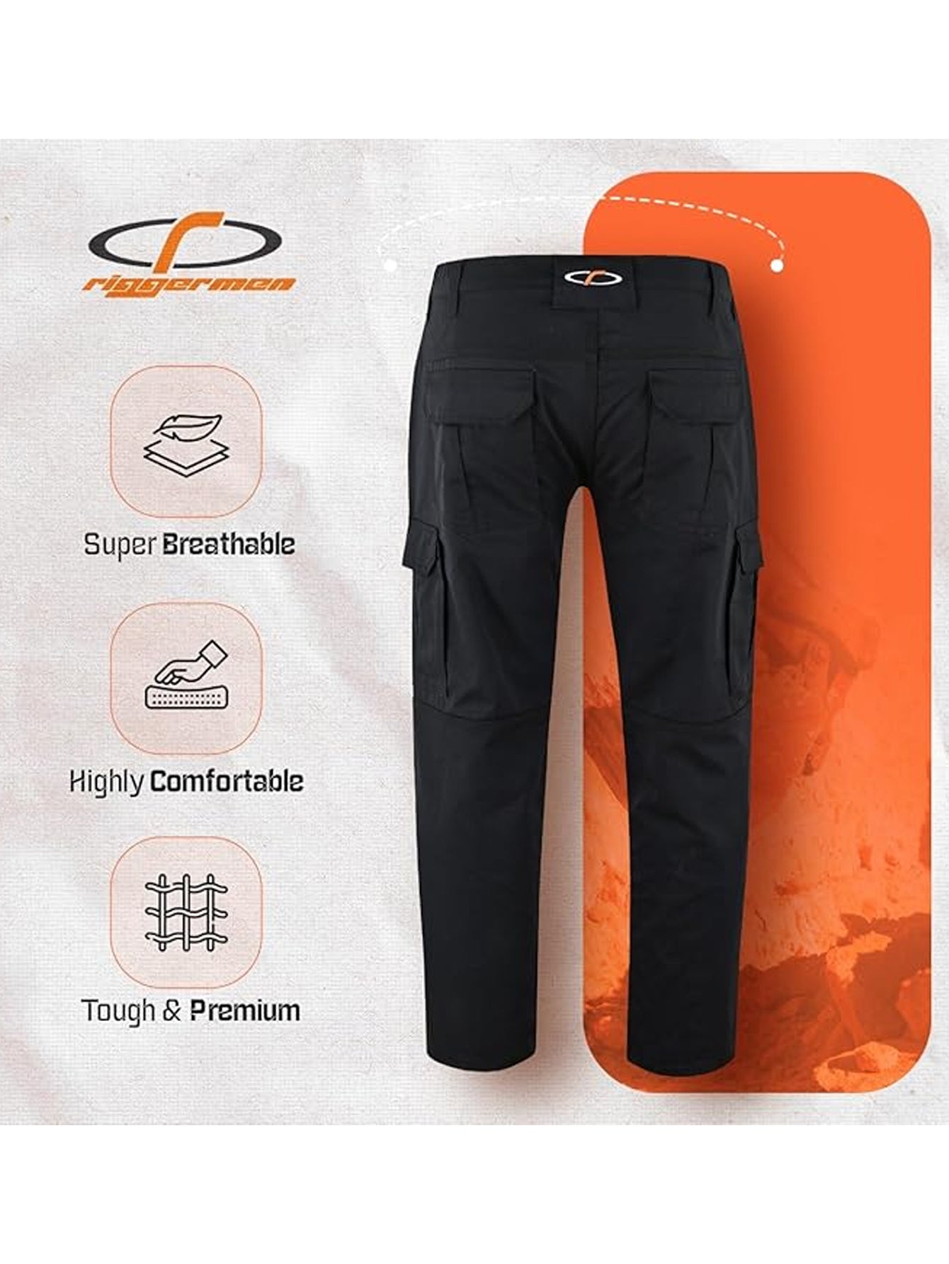 Mens Tactical Pants Elasticated Waist Water Resistant Cargo Pants for Men Work Construction Relaxed Fit (32 Length)