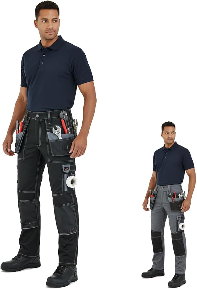 Mens Work Pants Lightweight Cargo Tactical Trouser with Holster Pockets Relaxed Fit Safety Pants for Construction