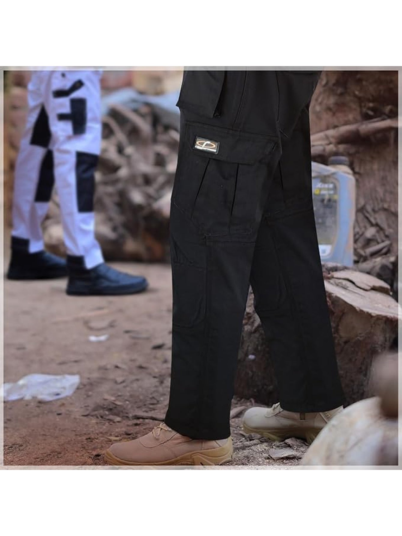 Mens Tactical Pants Elasticated Waist Water Resistant Cargo Pants for Men Work Construction Relaxed Fit (32 Length)