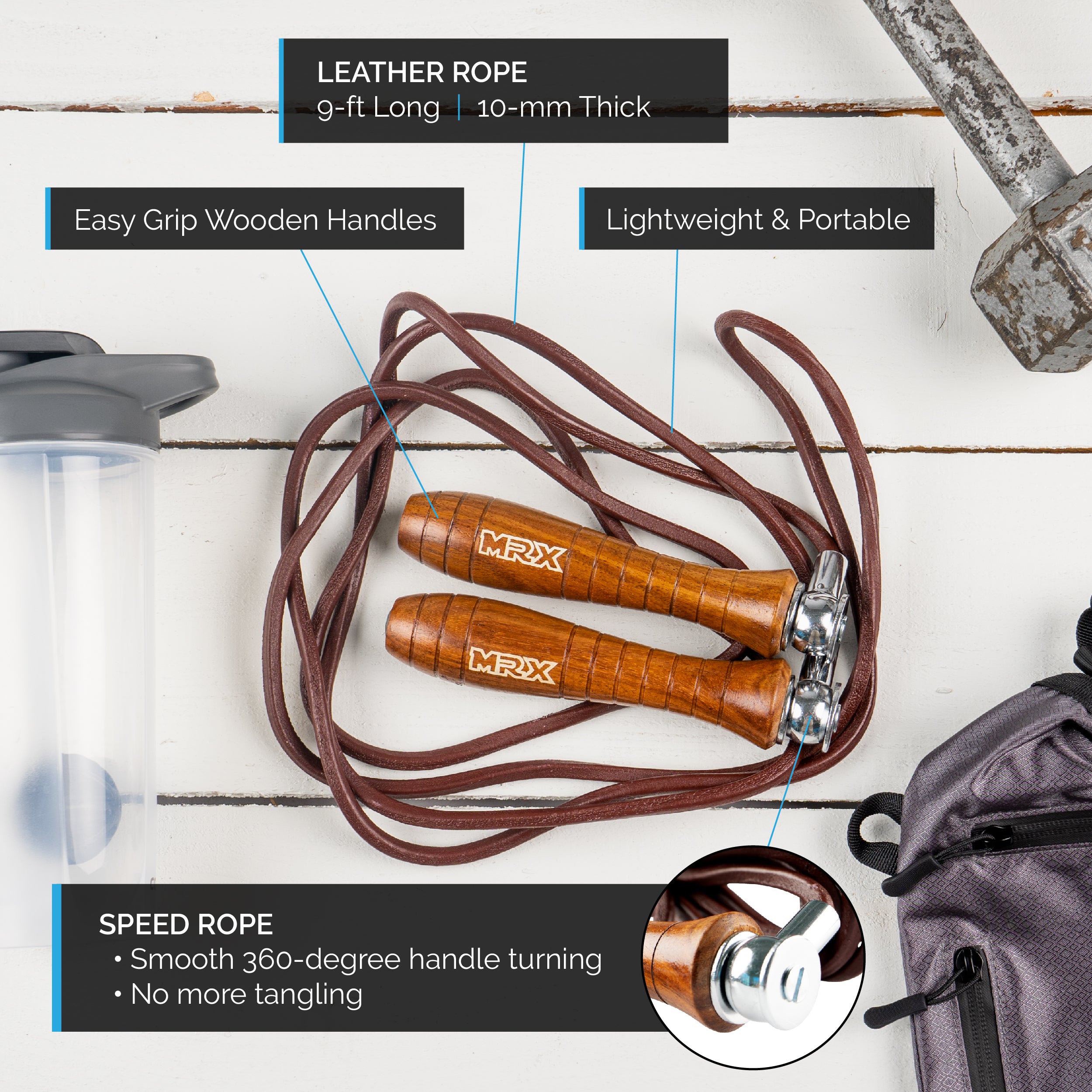 MRX Weighted Leather Jump Rope Heavy Duty Wood Handle – MRX Products