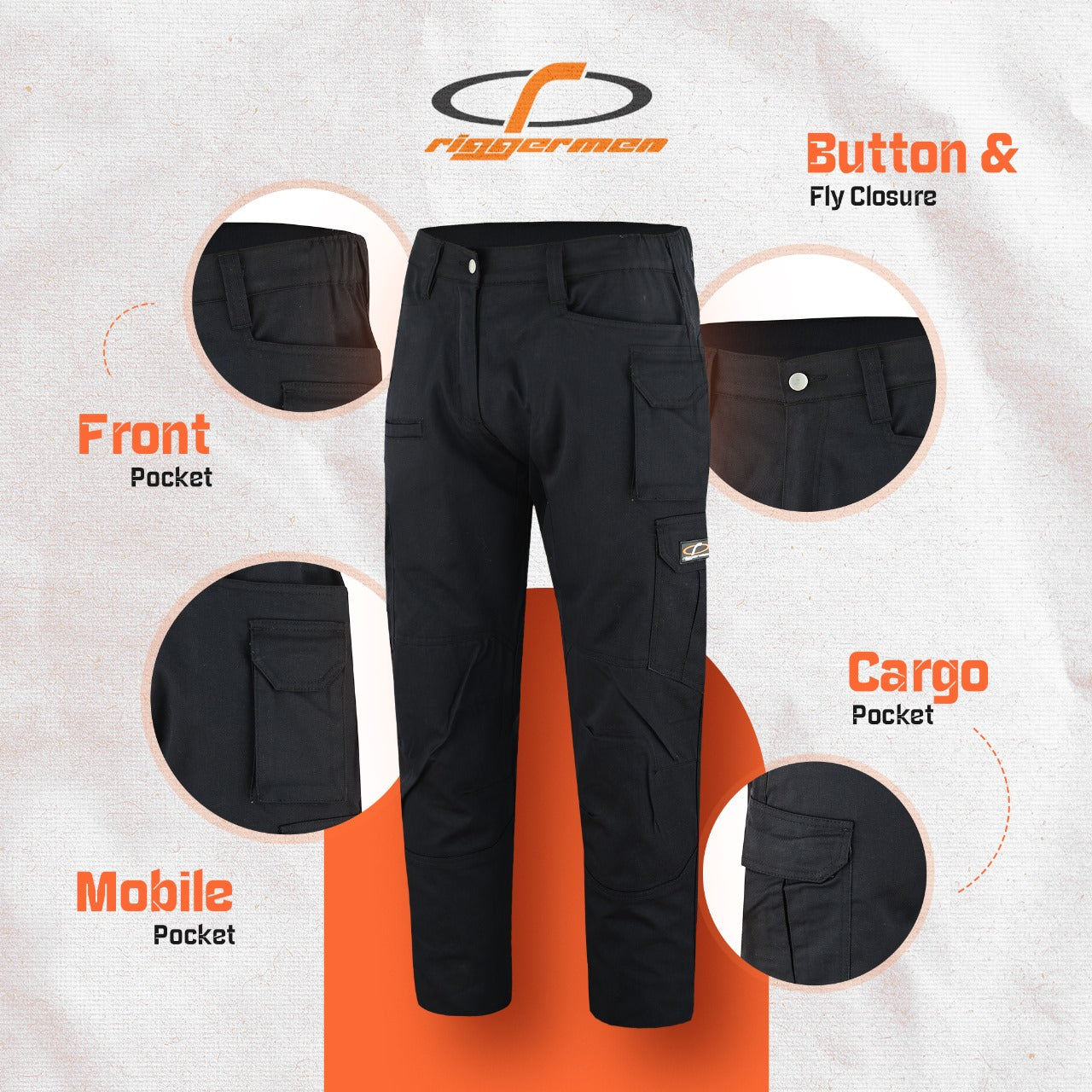 Mens Tactical Pants Elasticated Waist Water Resistant Cargo Pants for Men Work Construction Relaxed Fit (34 Length)