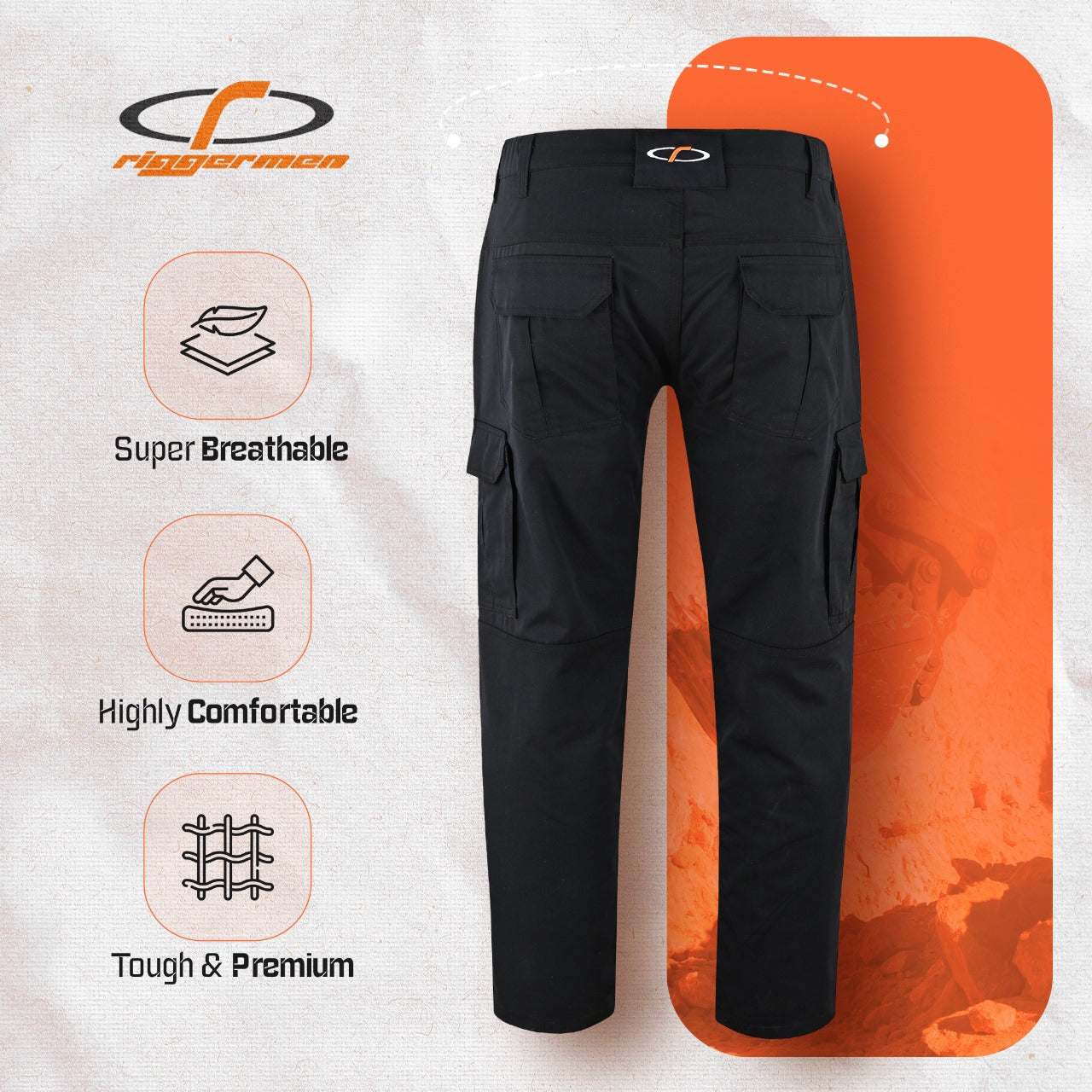 Mens Tactical Pants Elasticated Waist Water Resistant Cargo Pants for Men Work Construction Relaxed Fit (34 Length)