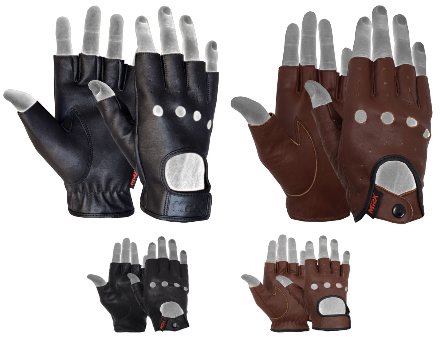 MRX Driving Gloves soft Leather Unlined Motorbike Riding Half Fingers Glove for Unisex