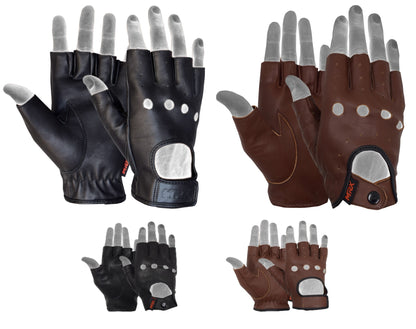 MRX Driving Gloves soft Leather Unlined Motorbike Riding Half Fingers Glove for Unisex