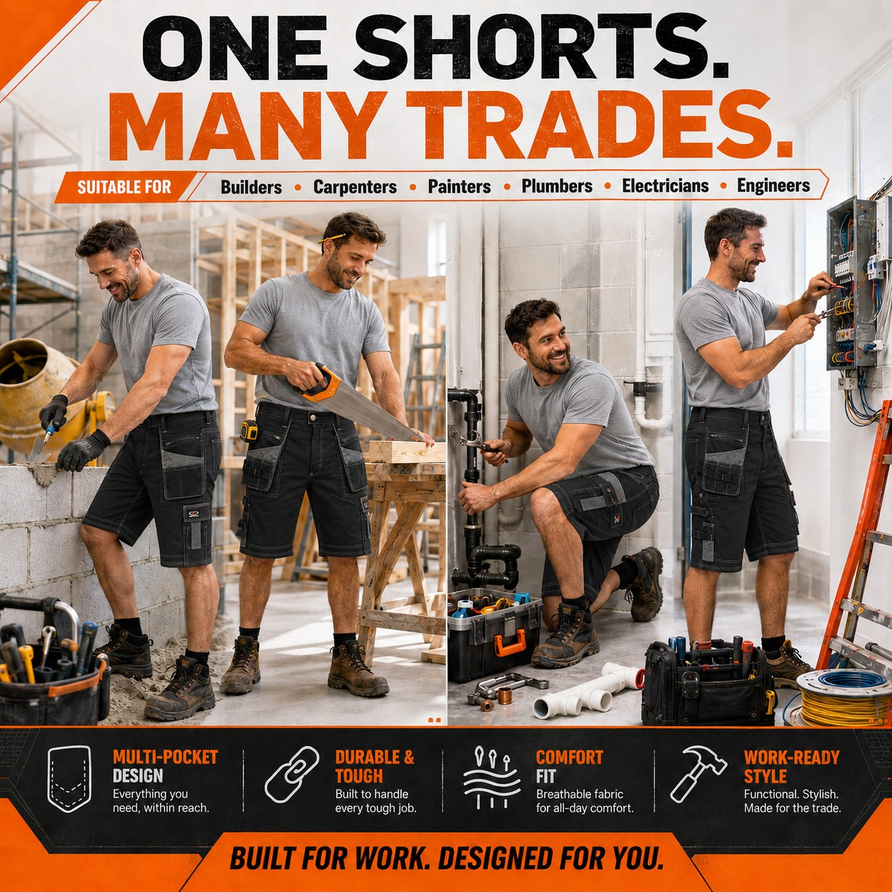 Men's Lightweight Tactical Cargo Shorts with Multi-Pockets for Work and Outdoor Activities