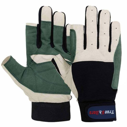 Sailing Gloves Cut Finger Style Green Blue Amara Leather Glove - MRX Products 