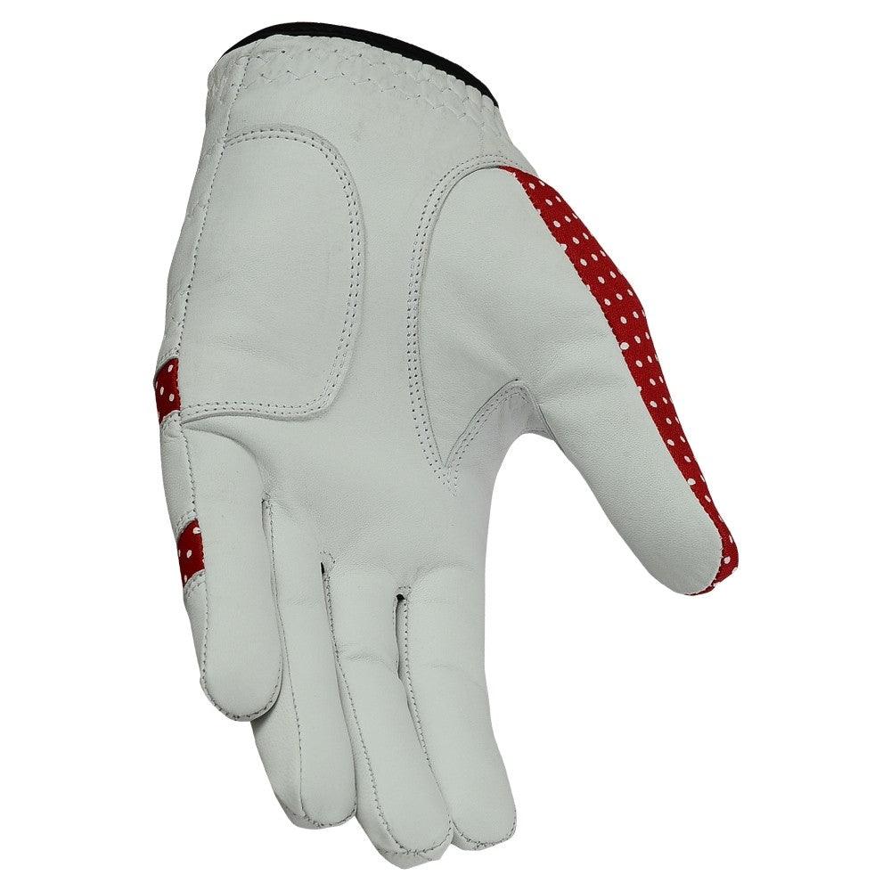 New Women's Golf Gloves Left Hand Cabretta Leather White Red - MRX Products 