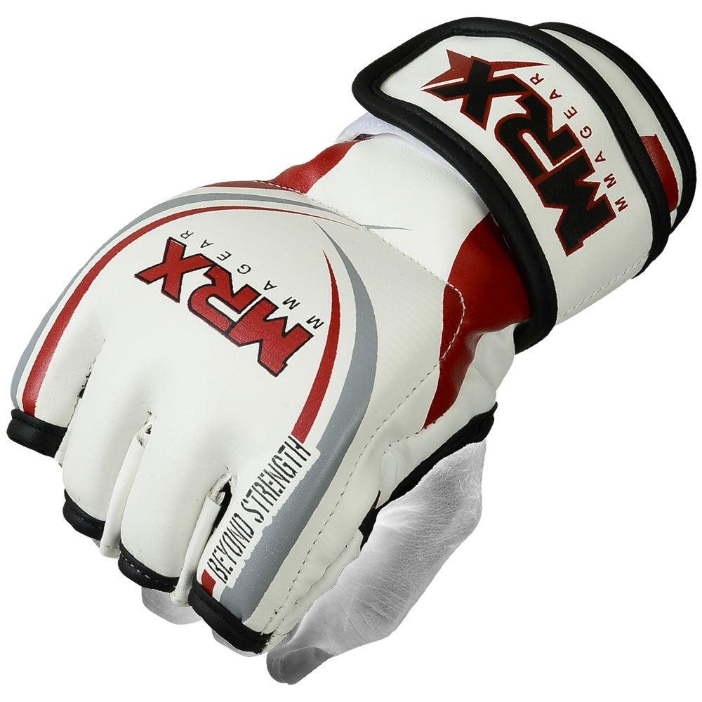 MRX Mma Grappling Gloves White Red - MRX Products 
