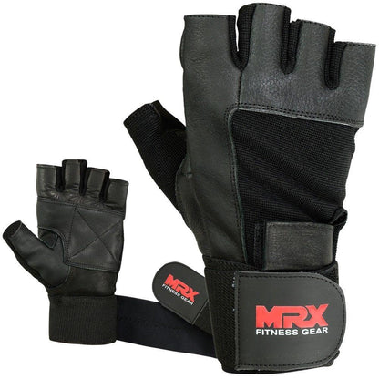 MRX Weight Lifting Gloves Leather Workout Glove With Long Wrist Strap