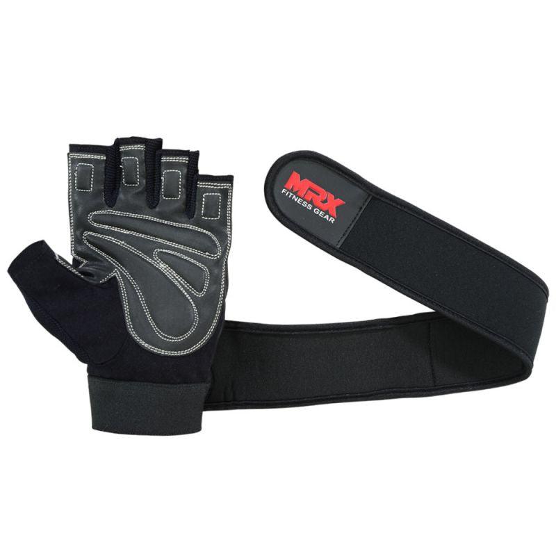 MRX Weight Lifting Gloves Long Wrist Straps Gym Training Leather Black All Sizes - MRX Products 