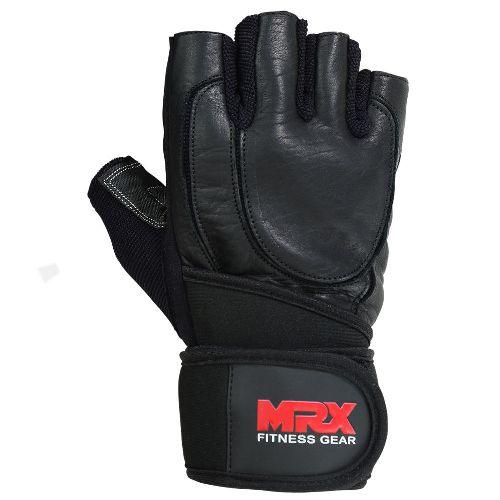 MRX Weight Lifting Gloves Long Wrist Straps Gym Training Leather Black All Sizes