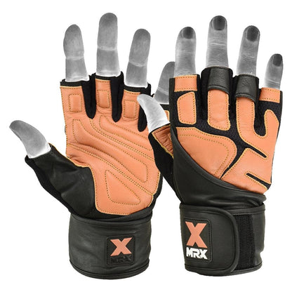 Mrx Men's Weight Lifting Pro Leather Gloves 18 Inches Long Wrist Strap