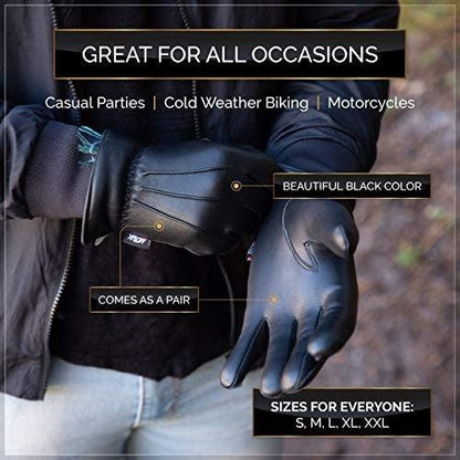 Men’s Warm Winter Dress And Work Gloves, Thermal Lining, Genuine Black Leather