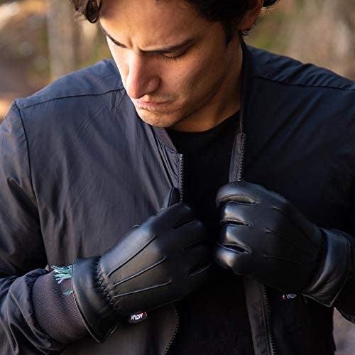 Men’s Warm Winter Dress And Work Gloves, Thermal Lining, Genuine Black Leather - MRX Products 
