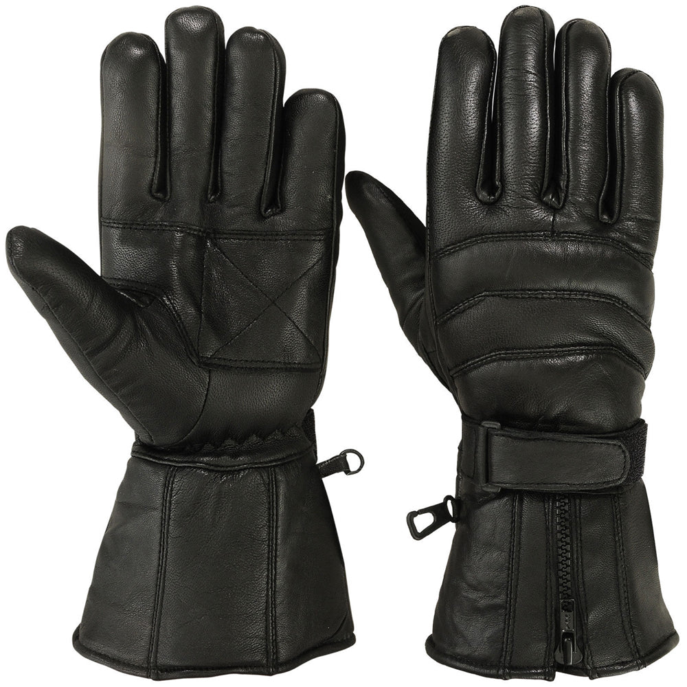 Mens Motorbike Gloves Cold Weather Motorcycle Riding Genuine Leather Black Glove-Black-M