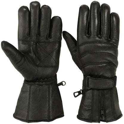 Mens Motorbike Gloves Cold Weather Motorcycle Riding Genuine Leather Black Glove-Black-XL