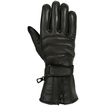 Mens Motorbike Gloves Cold Weather Motorcycle Riding Genuine Leather Black Glove-Black-XL