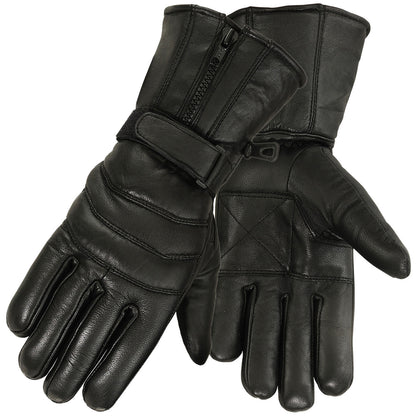 Mens Motorbike Gloves Cold Weather Motorcycle Riding Genuine Leather Black Glove-Black-M