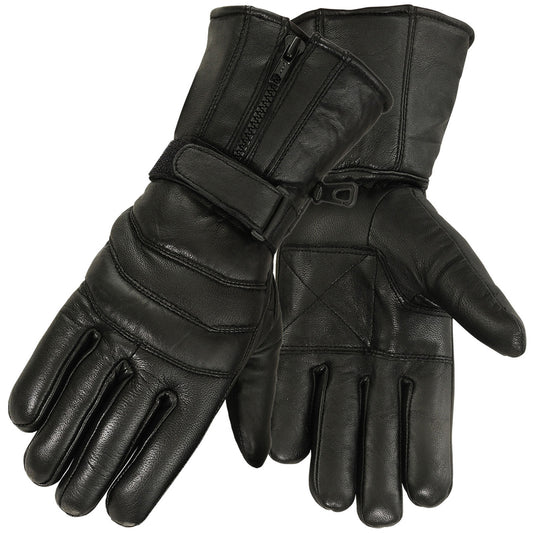 Mens Motorbike Gloves Cold Weather Motorcycle Riding Genuine Leather Black Glove-Black-L