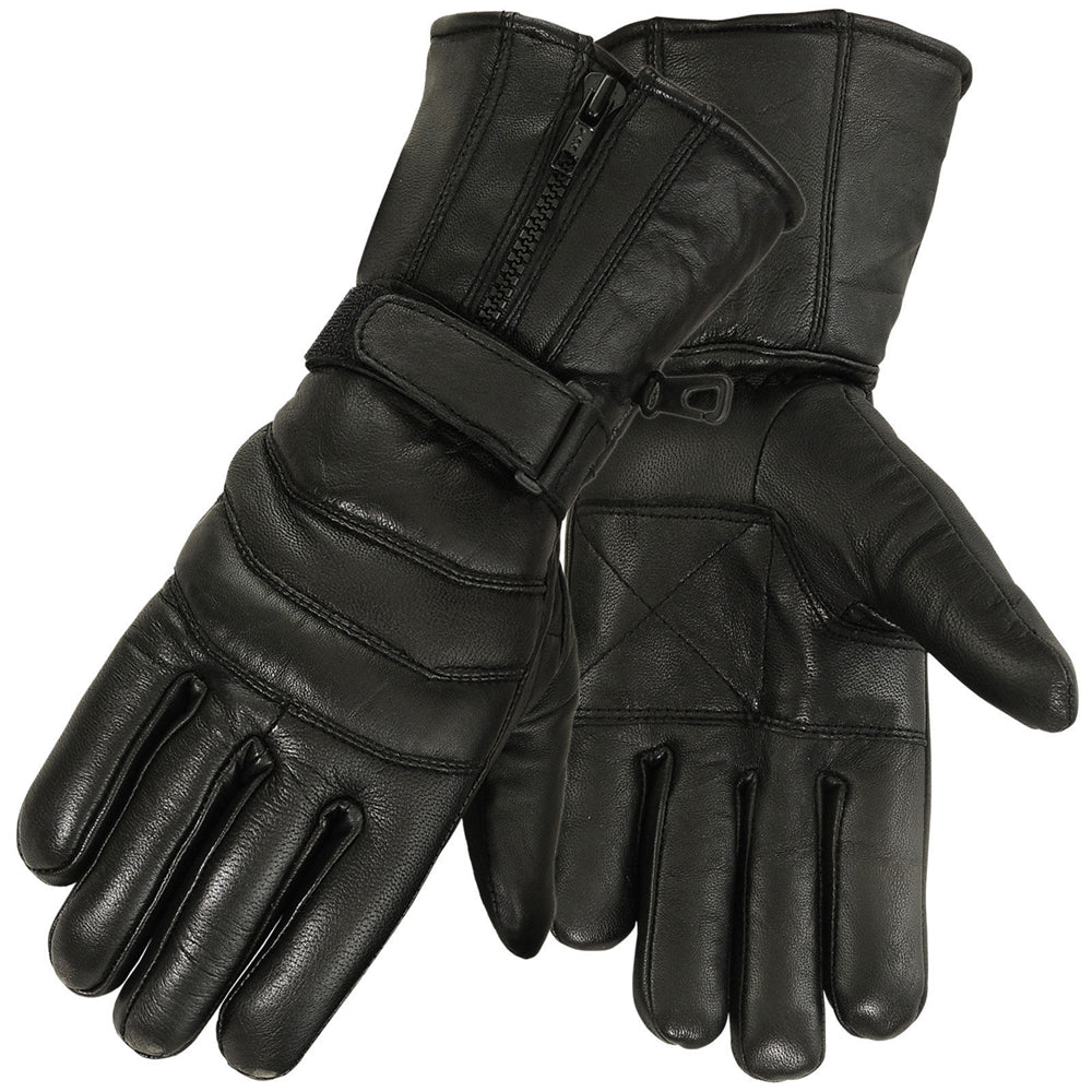 Mens Motorbike Gloves Cold Weather Motorcycle Riding Genuine Leather Black Glove-Black-XXL