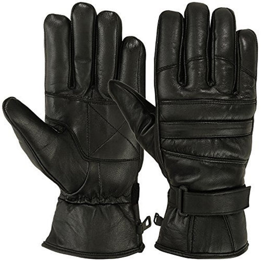 Mens Motorbike Gloves Cold Weather Motorcycle Riding Genuine Leather Black Glove-Black-Gray-S