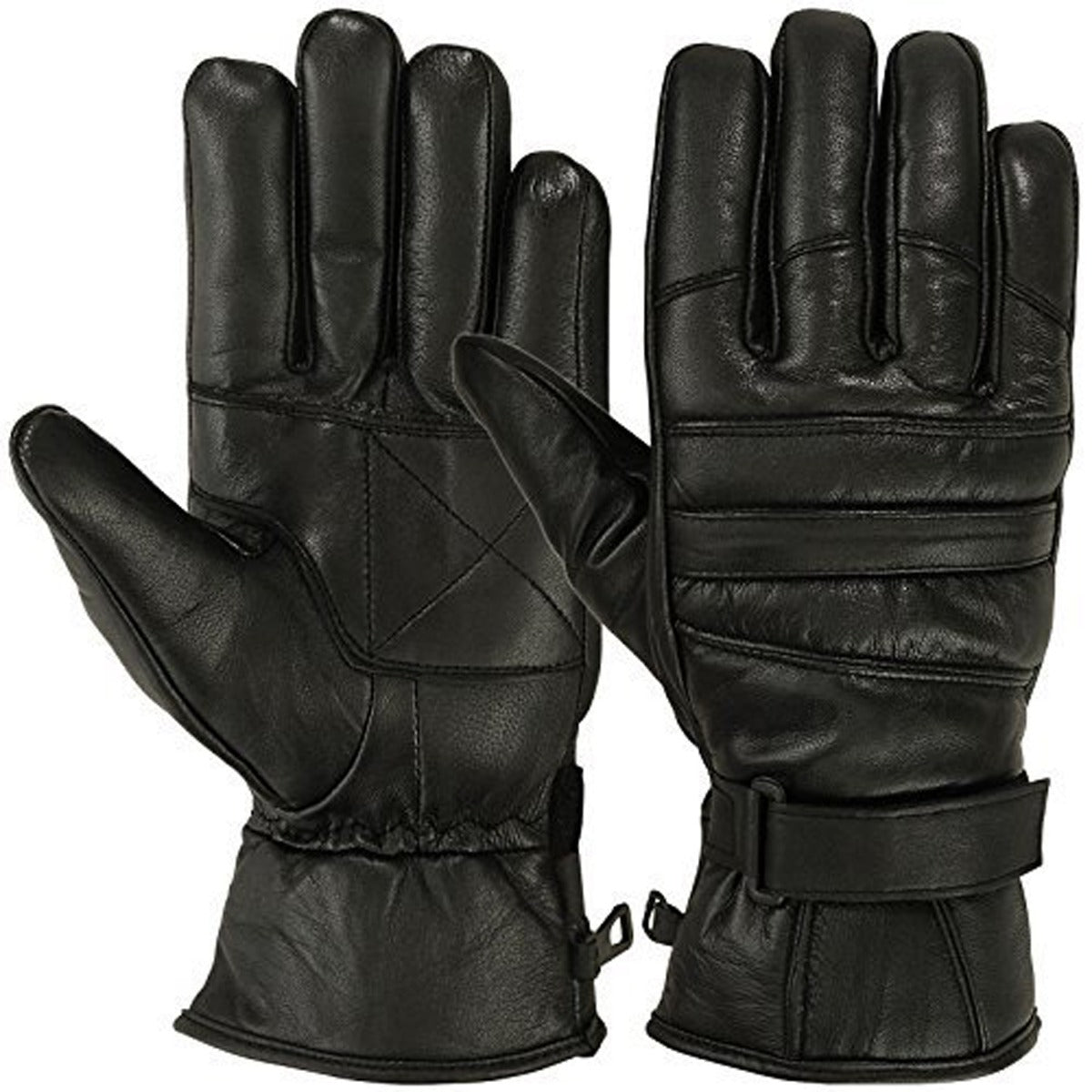 Mens Motorbike Gloves Cold Weather Motorcycle Riding Genuine Leather Black Glove-Black-Gray-M