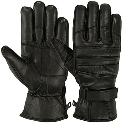 Mens Motorbike Gloves Cold Weather Motorcycle Riding Genuine Leather Black Glove-Black-Gray-L