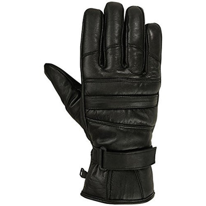 Mens Motorbike Gloves Cold Weather Motorcycle Riding Genuine Leather Black Glove-Black-Gray-M