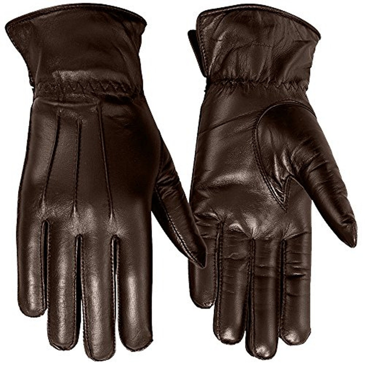 Women's Warm Winter Dress And Work Gloves, Thermal Lining, Genuine Brown Leather