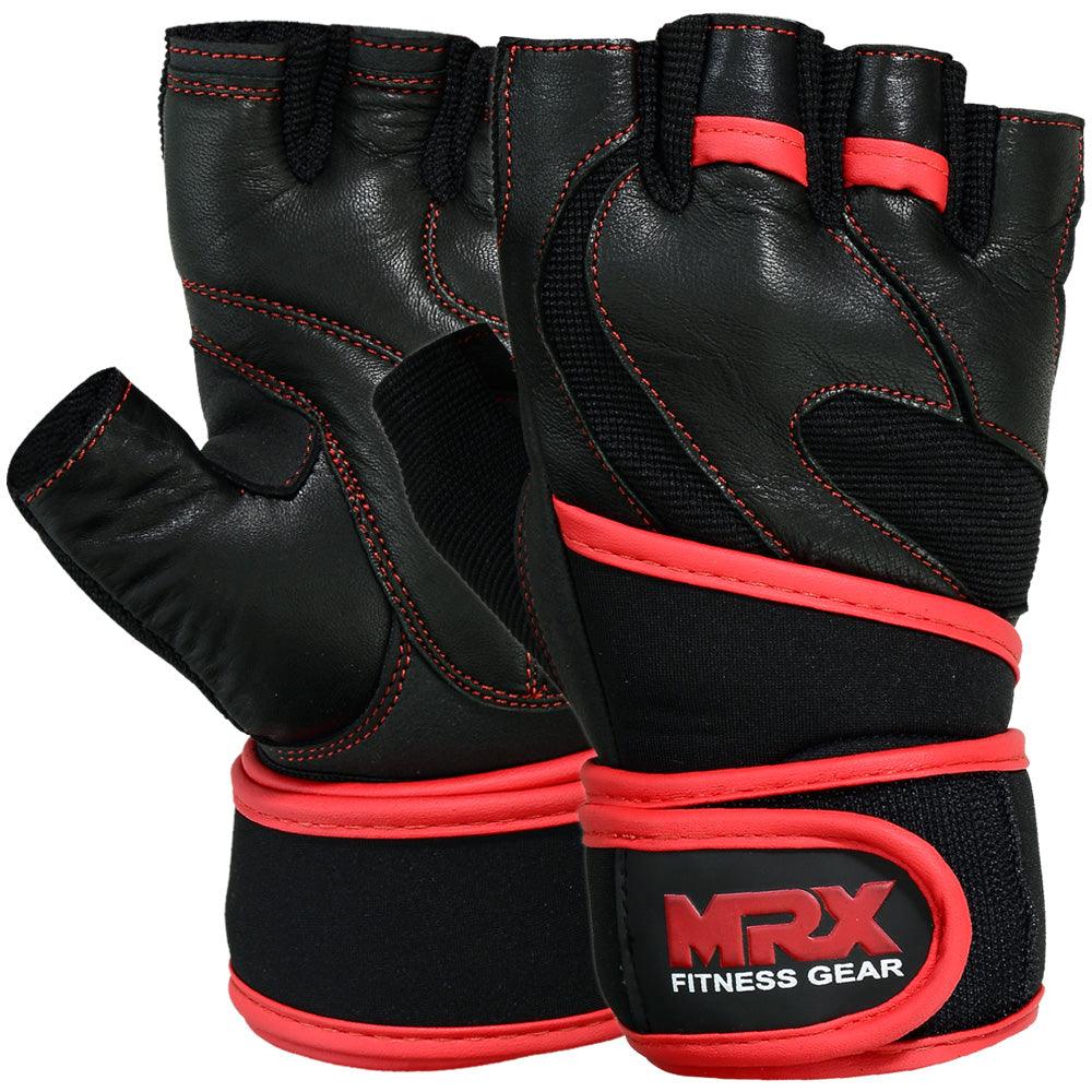 MRX Weight Lifting Leather Gloves With Long Wrist Strap Top Quality